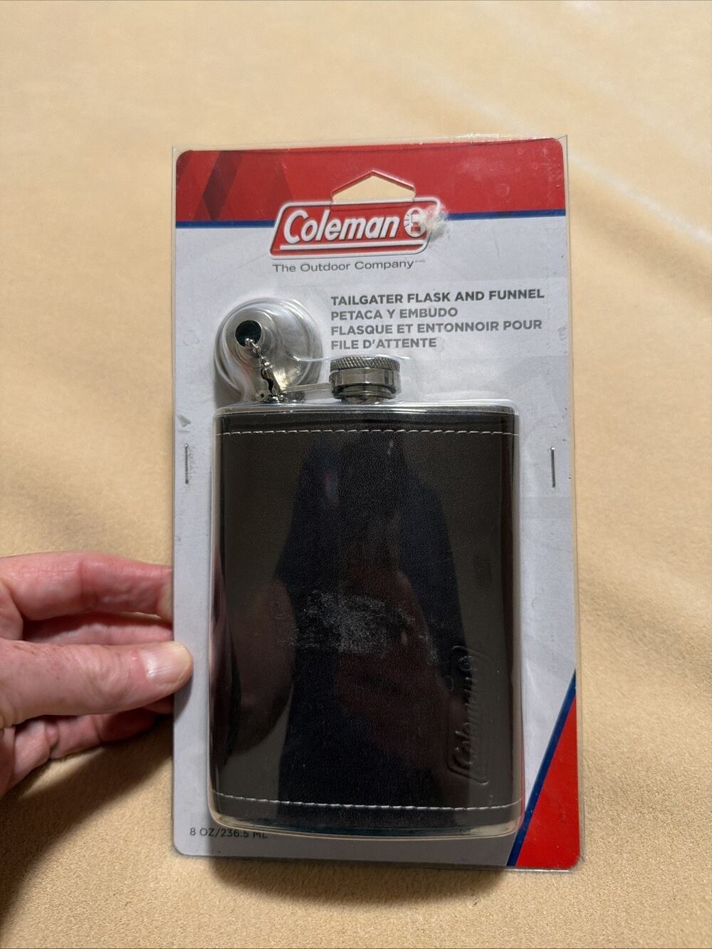 8 oz Coleman Tailgater Flask and Funnel Leather Wrapped- NEW